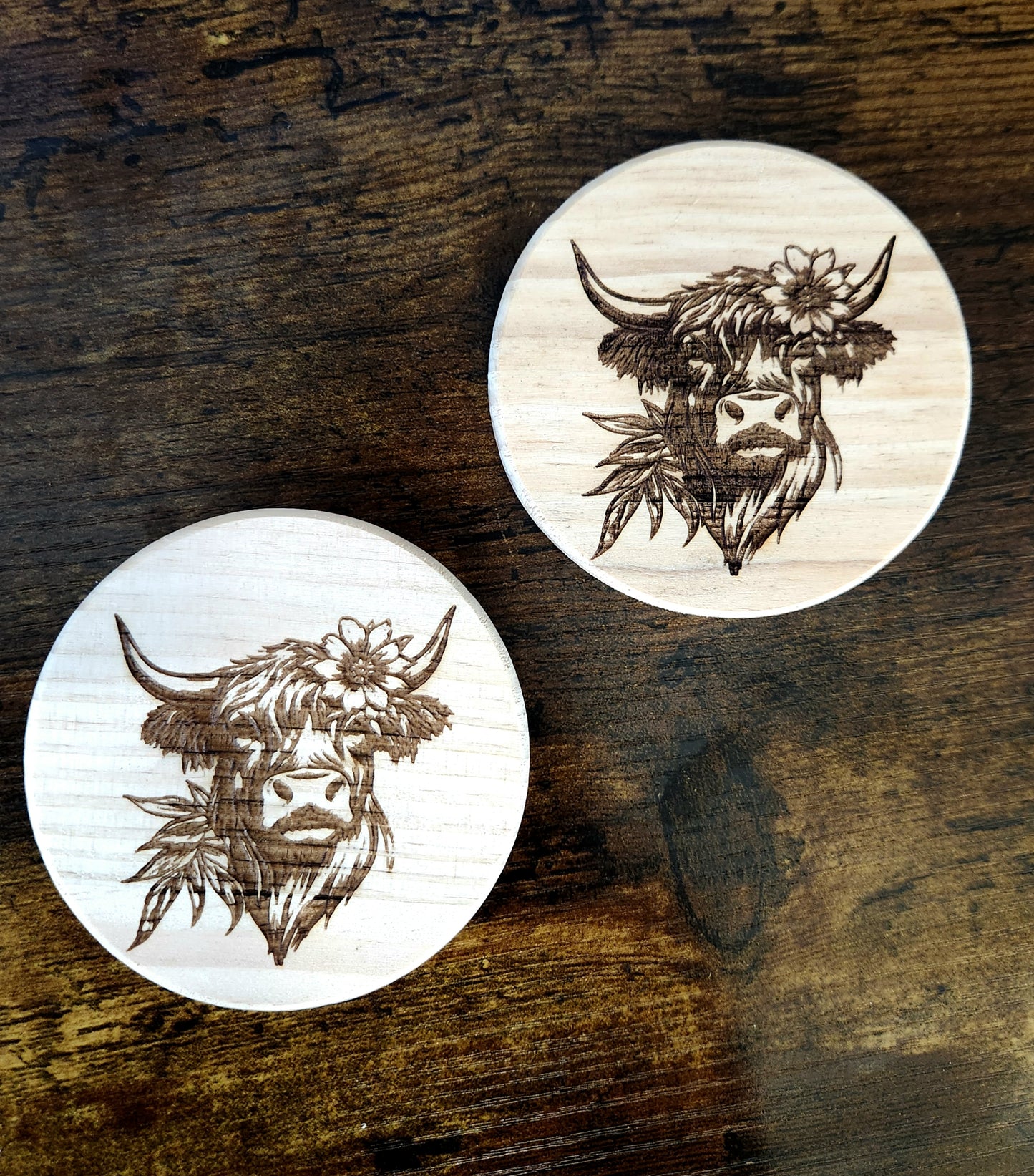 Highland Cow Laser Engraved Coasters (2pk)