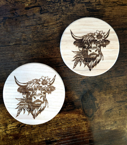 Highland Cow Laser Engraved Coasters  (2pk)